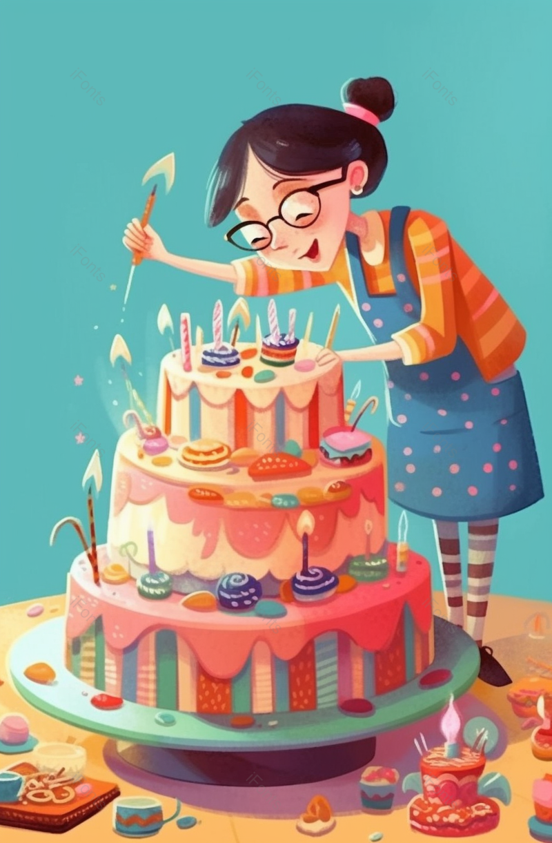 手绘妈妈制作多层生日蛋糕插画,插画/手绘图,插画/手绘图库,插画/手绘图下载,插画/手绘